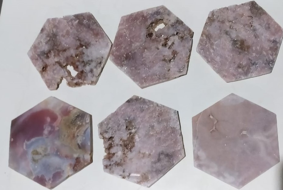 Stones from Uruguay - PINK AMETHYST HEXAGON COASTER - PINK AMETHYST HEXAGON DRINK COASTERS