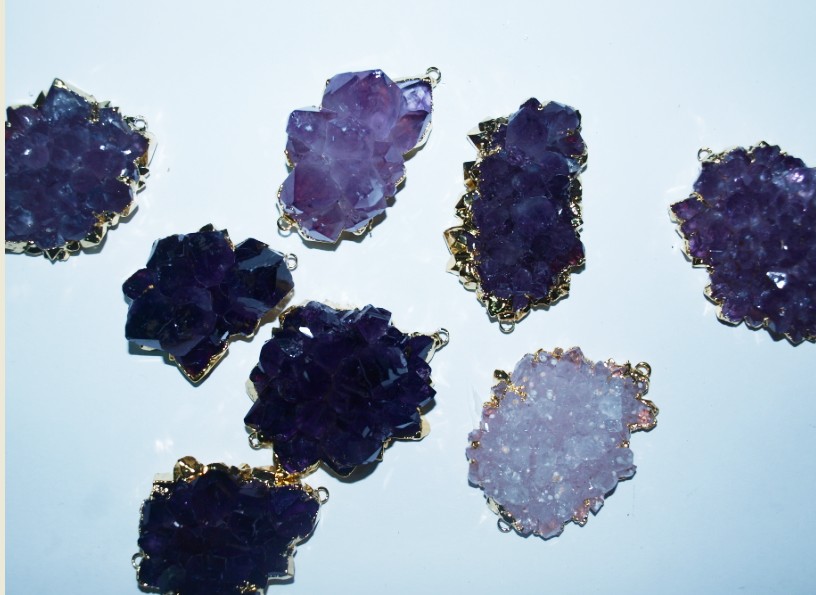 Stones from Uruguay - Amethyst Rose Connector with Gold Plating