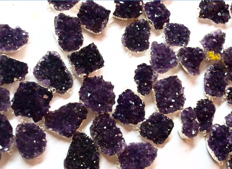 Stones from Uruguay - Amethyst Druzy Free Form Connector with Silver Plating