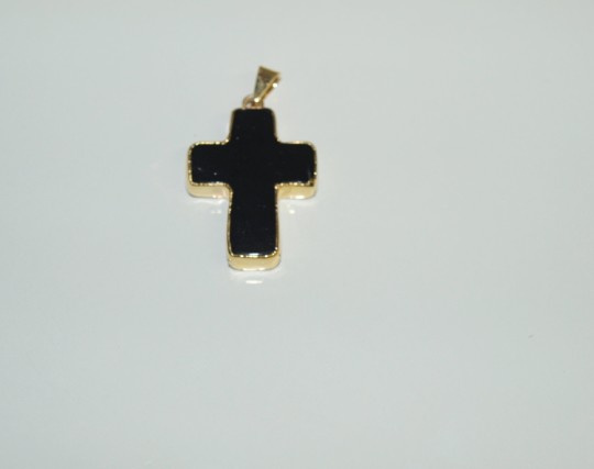 Stones from Uruguay - Black Obsidian Cross Pendant,  Gold Plated