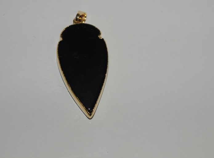 Stones from Uruguay - Black Obsidian Arrowhead Pendant,  Gold Electroplated