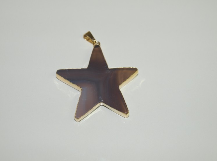 Stones from Uruguay - Grey Agate Star Pendant with Gold Plating