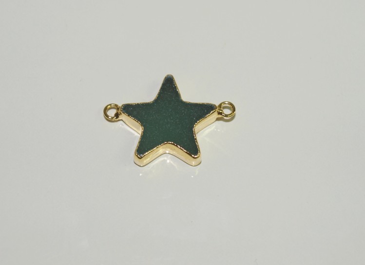 Stones from Uruguay - Green Aventurine Star Connector with Gold Plating