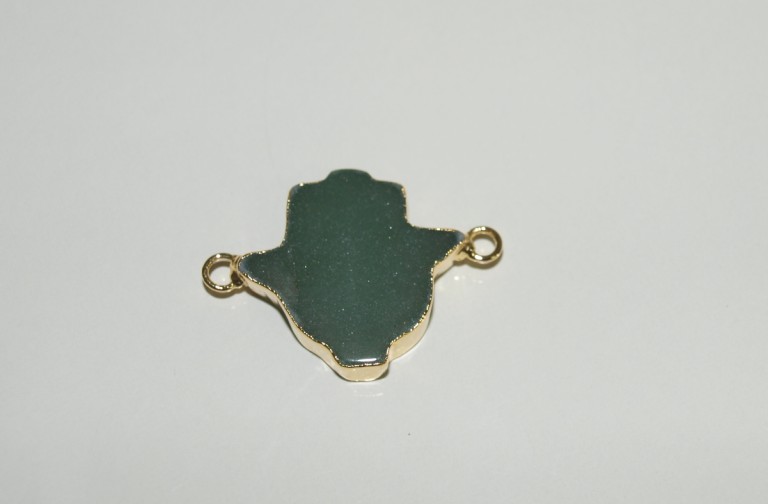 Stones from Uruguay - Green Aventurine Hamsa Connector with Gold Plating