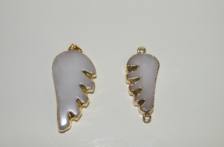 Stones from Uruguay -  Polished White Dolomite Wing Connector and Pendant,Gold Plated