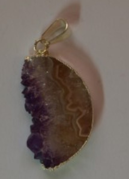 Stones from Uruguay - Amethyst Round Slice Pendant with Plated (40mm)