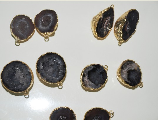 Stones from Uruguay - Agate Geode Druzy Pairs with Gold Plating