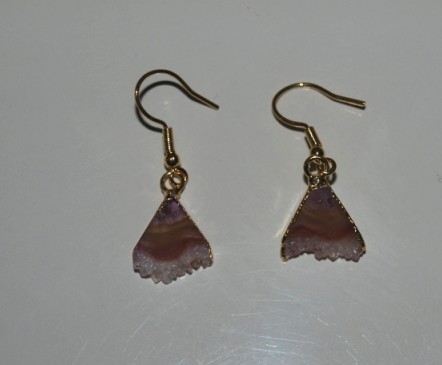 Stones from Uruguay - Amethyst Triangle Slices Pair with Gold Plating