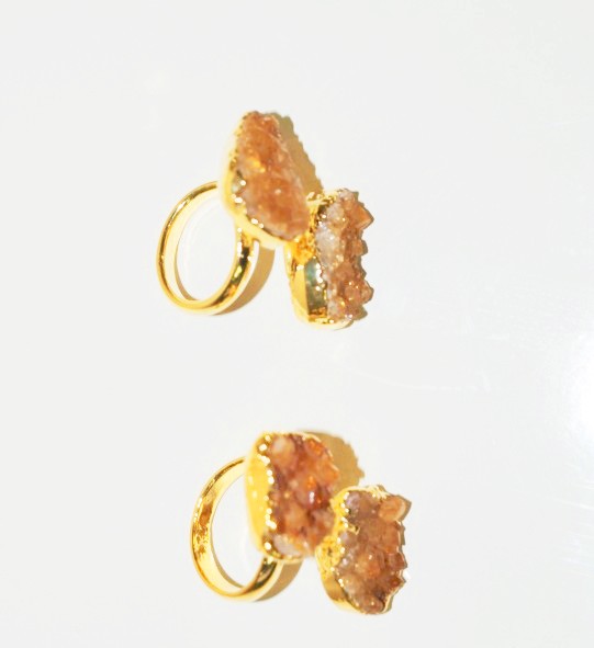 Stones from Uruguay - Double Citrine Druzy Free Form Ring with Gold Plating