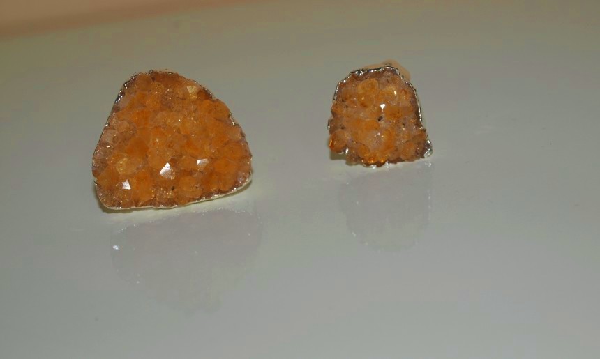 Stones from Uruguay - Ring Citrine Druzy Free Form with Silver Plating(Quality A)