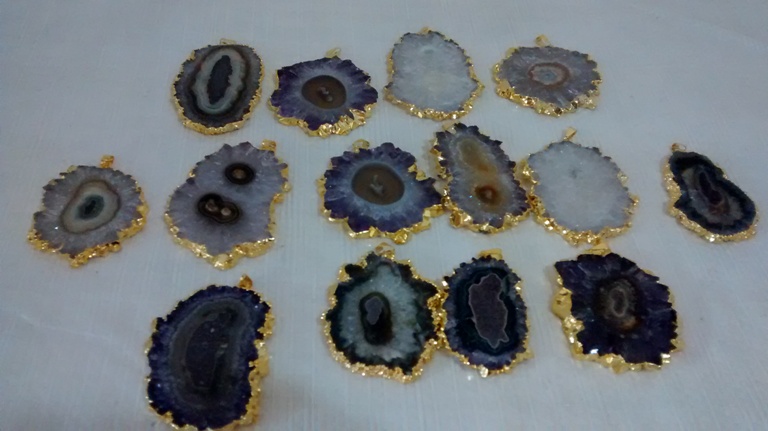 Stones from Uruguay - Amethyst Stalactite Pendant with Gold Plating (50-80mm)