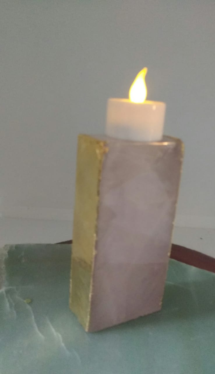 Large Pink Agate End Quartz Gold Gilded 24ct Gold Tealight Candle Holder 
